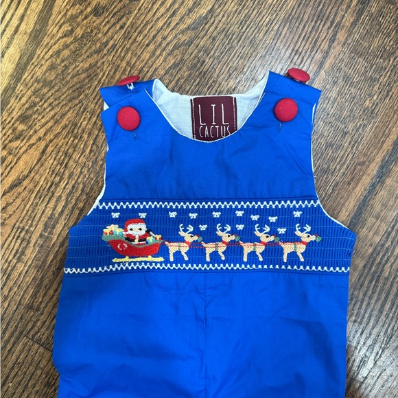 Lil Cactus Christmas Overalls with Santa and Reindeer - Picture 2 of 3